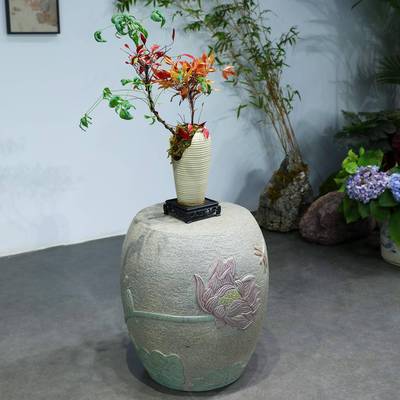新子中式0603仿花石柱墩院石墩底座圆墩柱脚庭庭院花园造景布置架