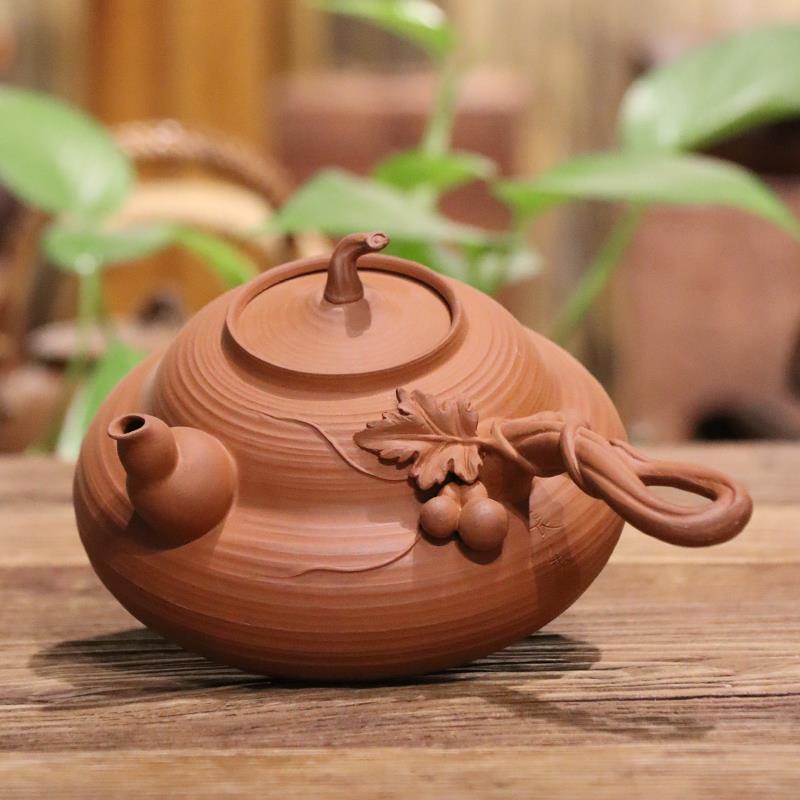【五福壶把】林于凯纯侧手工红泥WMJ砂铫家用户外超跳盖烧水煮薄