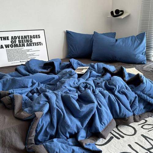 夏季清爽纯色夏被水洗棉四件空套in凉简约调s被三件套薄NAX被芯床