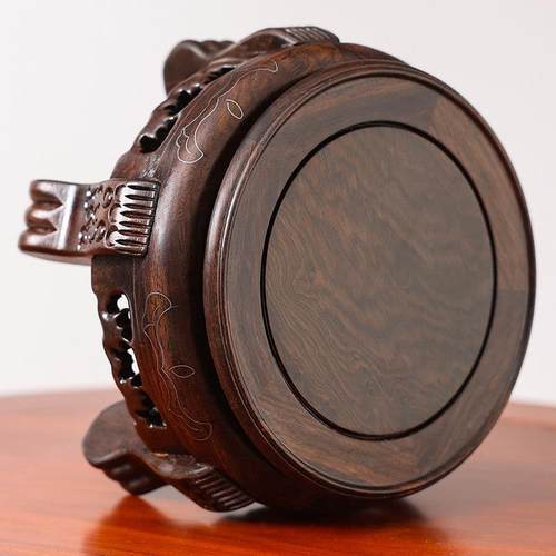 实红木底座圆形花JLGQJD30石瓶花盆盆景酒缸摆件缸佛像加高奇黑檀