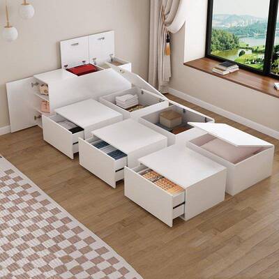 简约现代多功小能42682户型榻榻米魔方组箱床储物收子纳1.2m床合