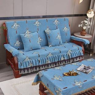 红实沙发坐垫带靠连KMN0928身新中式 背木头春秋椅木绵座 联邦老式