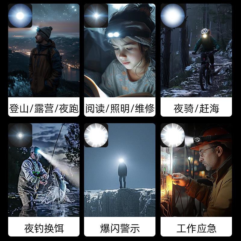 沃尔森强专光亮充鹰隼头灯电超超长续航夜钓鱼用登山徒步头戴式感