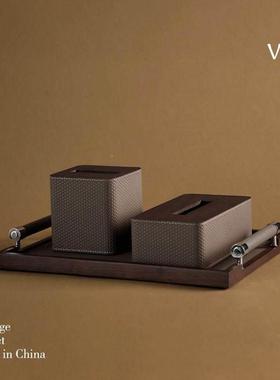 梵质其轻奢高级胡XFP感桃木皮纸巾盒托盘客摆件家居厅餐厅桌面抽