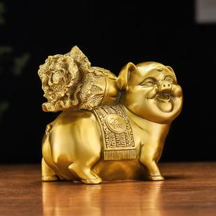 百T081802纳源 饰品摆件笑 猪猪摆件铜猪萌萌猪生肖猪摆件菜白微装