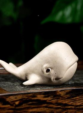 宠摆件精品紫砂喷水小鲸鱼把雕塑茶件茶玩家装居饰小物件茶友ENW