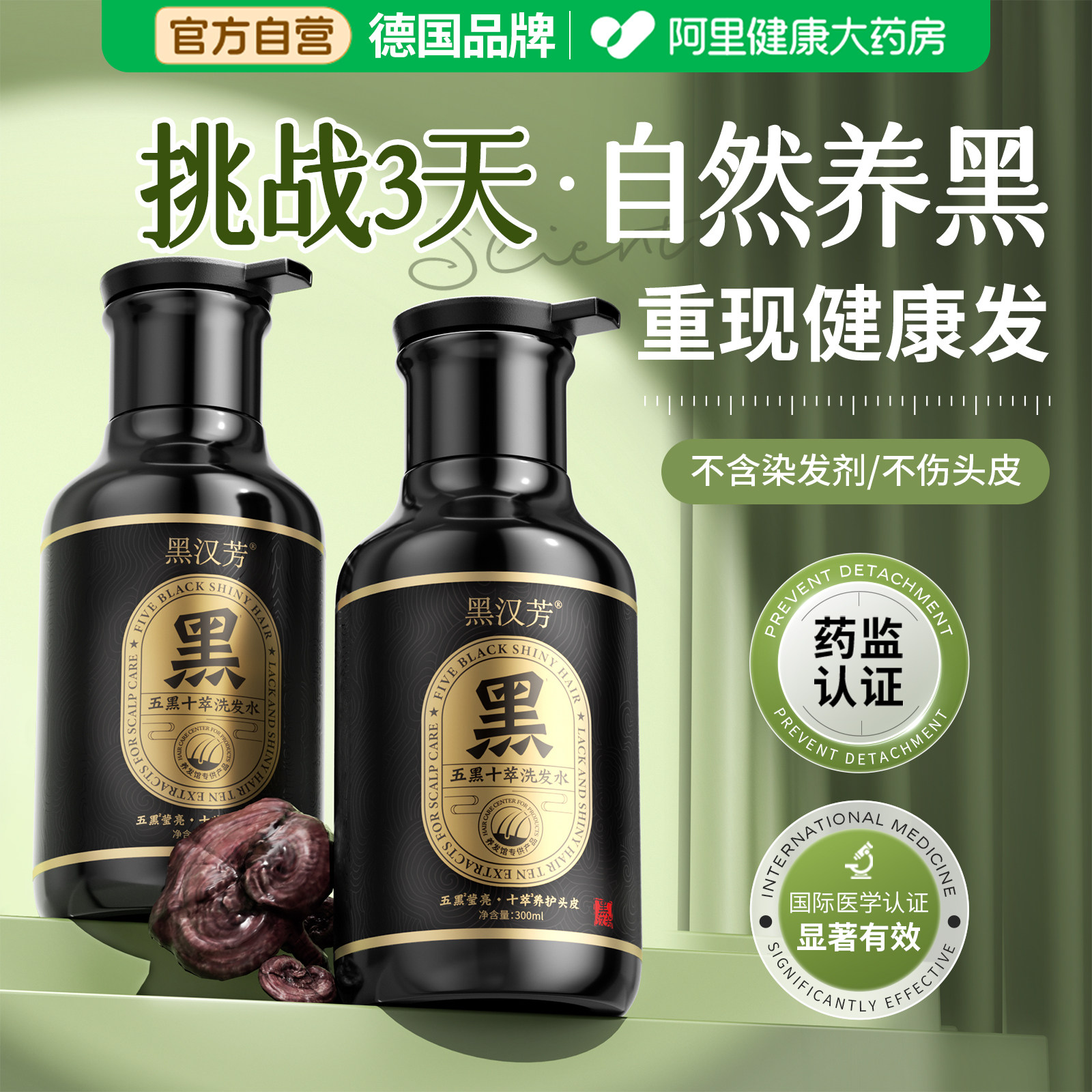何首乌洗发水侧柏叶植物黑灵芝纯控油蓬松去屑神器官方正品旗舰店