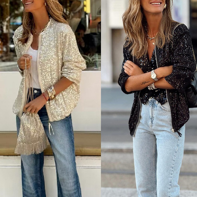 Sparkling sequin long sleeved jacket闪闪亮片上衣拉链长袖外套