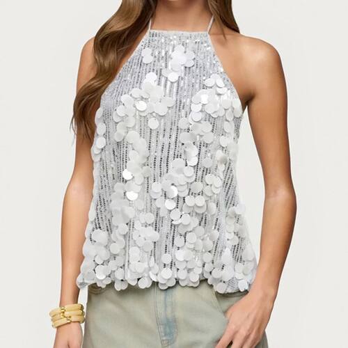 花朵背心亮片露背吊带上衣女 vest sequin backless camisole top