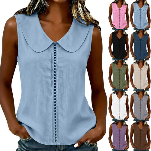 翻领花边衬衫宽松背心女式上衣Collar lace shirt loose vest top