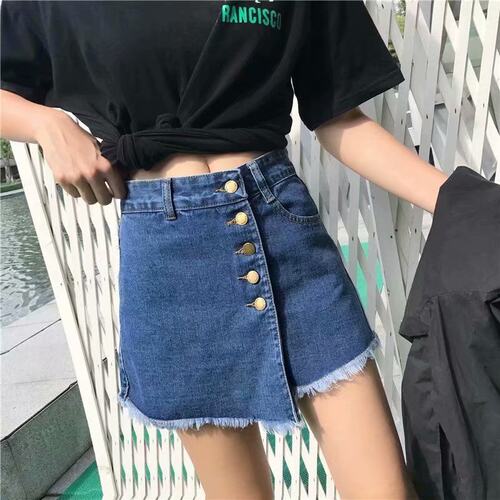 High waisted wide leg denim shorts women高腰阔腿牛仔短裤女式