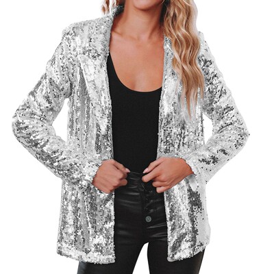 Sparkling suit jacket with sequins亮片长袖闪闪上衣西装外套女