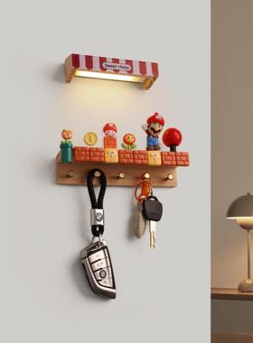 25080803磁可爱马里免奥钥匙挂钩家用入户玄关装饰摆件门吸打孔壁