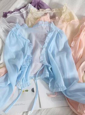 Long sleeved sun protection shirt ruffled edge荷叶边防晒衫女