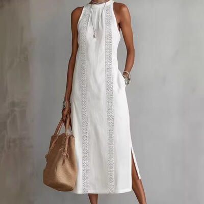 纯色宽松长款休闲连衣裙女 Solid color loose long casual dress