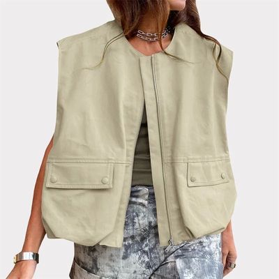 Sleeveless pocket loose jacket vest wome无袖口袋宽松外套马甲