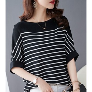 short sleeved 条纹短袖 sleeve T恤女 蝙蝠袖 striped shirt Bat