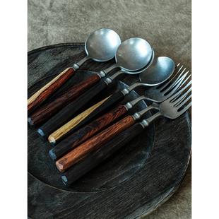 堂上燕手工黑檀木勺子长柄实木家用高档精致304不锈钢吃饭勺汤匙