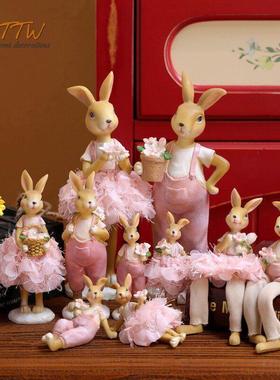 温馨治愈蕾丝花裙背带裙兔兔树脂装饰摆件毕业季送礼物家居饰品