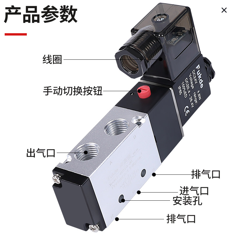 电磁气动阀4V110一06两位五通12伏24V气缸L换向气阀电阀220V控制