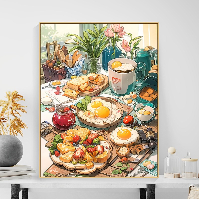 diy数字油画手工手绘填充填色涂色油彩画丙烯画餐厅装饰画挂画画图片