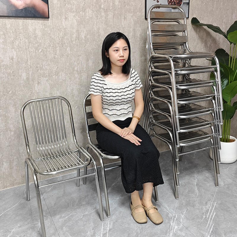 加厚不锈钢椅子靠背椅餐椅餐桌椅家用户外阳台吃U饭可叠放大排档