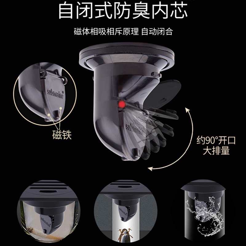 潜水艇全铜防臭地漏枪灰色长条隐形防毛I发洗衣机两用卫生间官方