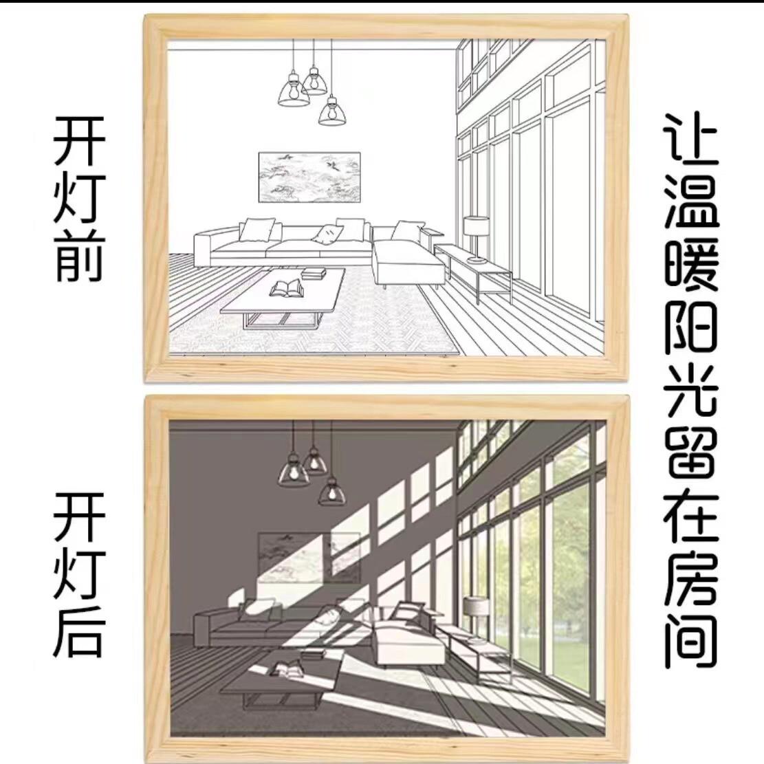 【节日礼物】松潮灯光画装饰发光相框素描画创意床头小夜氛围灯图片