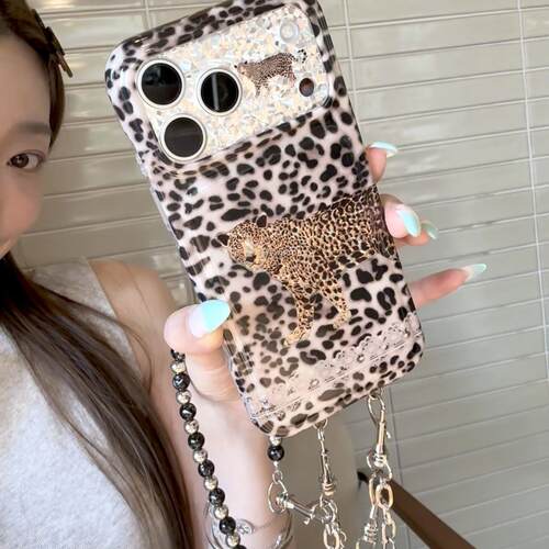 豹纹猎豹甜酷豹纹粉ins15适用17pro苹果17ProMax手机壳iPhone16Promax全包17新款保护套18promax软跨链