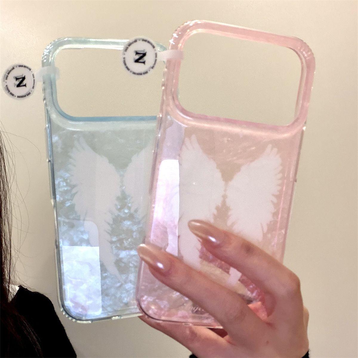 透色贝壳纹翅膀蓝色韩风简约适用iPhone17promax手机壳苹果16pro新款15Pro个性16promax防摔17双层IMD保护套