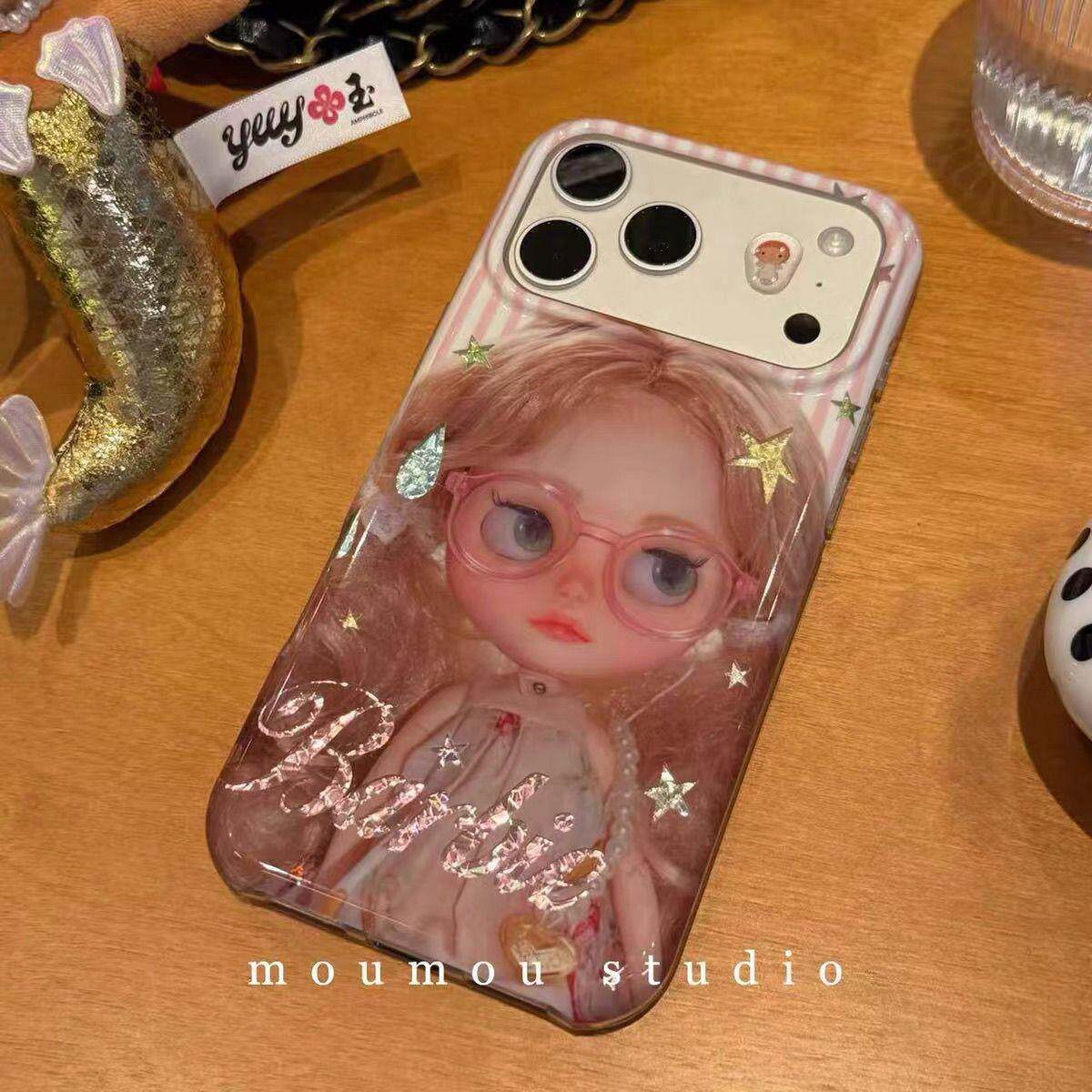 甜酷个性条纹金发芭比娃娃适用于苹果17promax手机壳iphone16pro新款16女17pro创意15pro双层防摔手机套