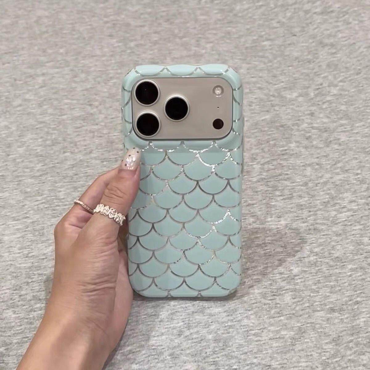 高级感ins银闪人鱼鳞手机壳iPhone16小众苹果17promax简约新款15pro个性适用17pro小清新16promax奢华时尚女