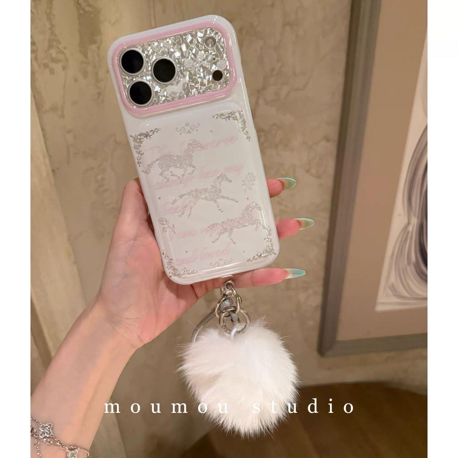 白底晕染粉三只马ins适用iPhone17promax手机壳17少女心苹果16promax新款15Pro防摔套16Pro女17PRO晕染16个性