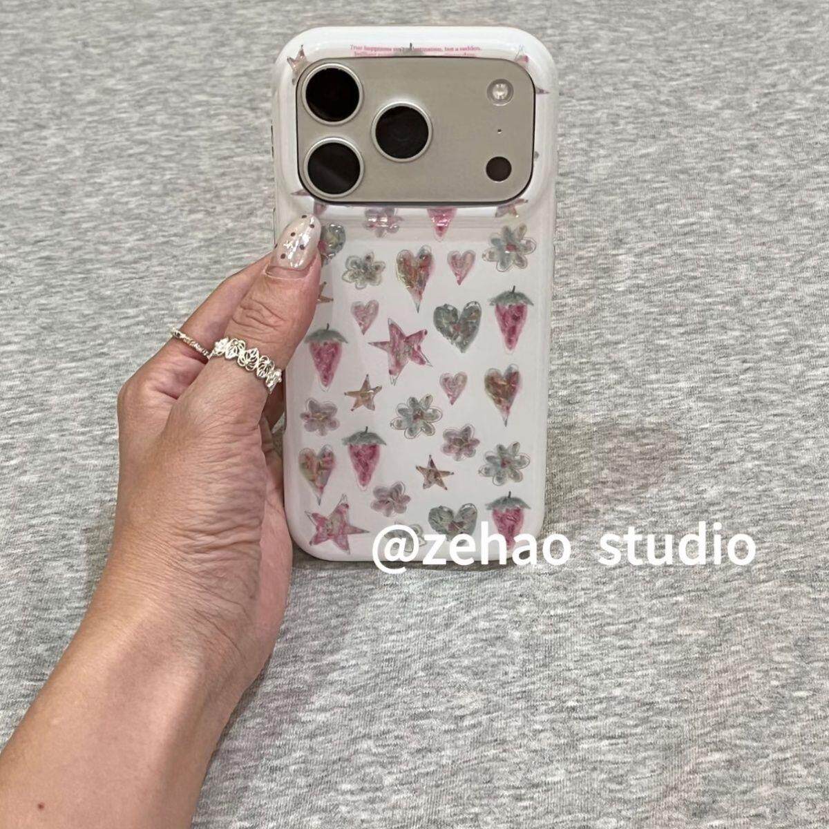 韩系镭射星星草莓适用于苹果iPhone17promax手机壳16pro女款15pro闪粉彩钻卡通时尚潮流保护套高级感激光镭雕