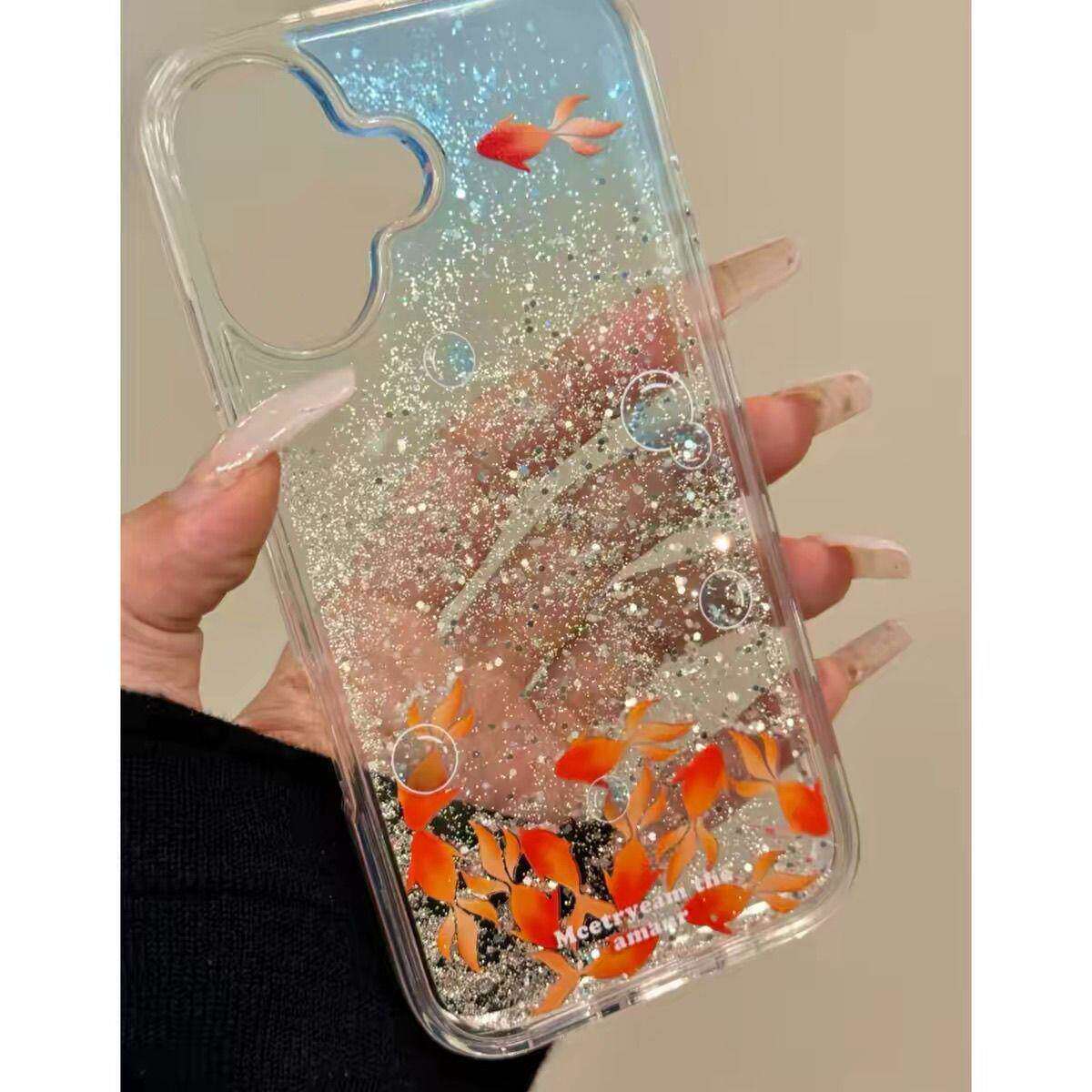 适用苹果17手机壳iphone18promax闪粉金鱼流沙15简约ins风14网红女款14pro透明硬壳17pro超火爆款16pro手机套
