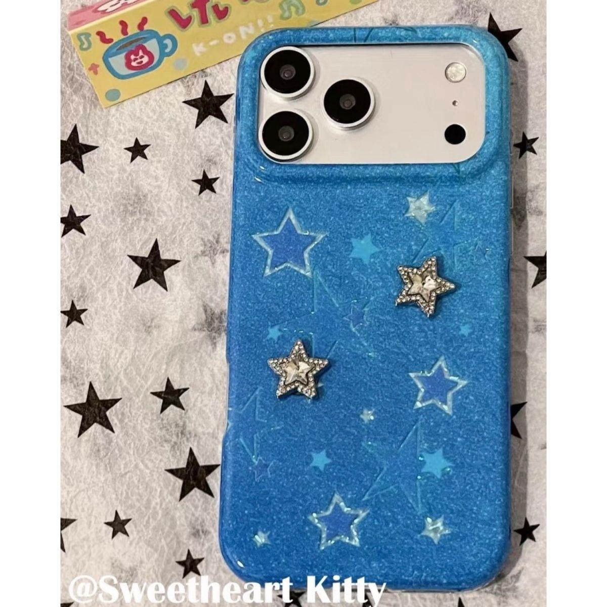 韩系ins立体闪钻蓝色五角星适用于18pro苹果17ProMax手机壳iPhone16全包14新款16Promax保护套15Proma