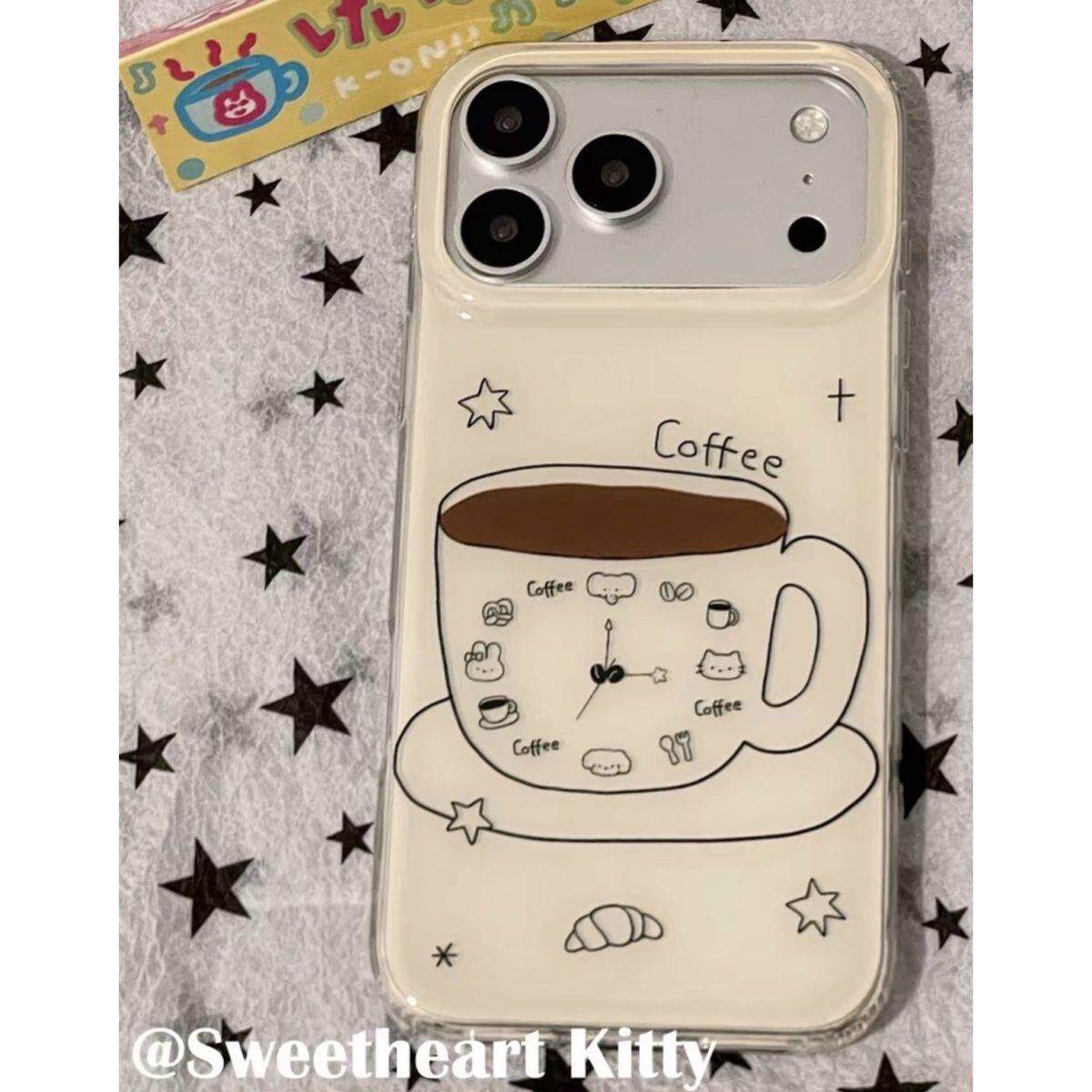 简约咖啡杯子时钟适用苹果17手机壳iphone16promax高级感17pro保护壳硅胶15新款防摔全包边ins日韩男女款软壳