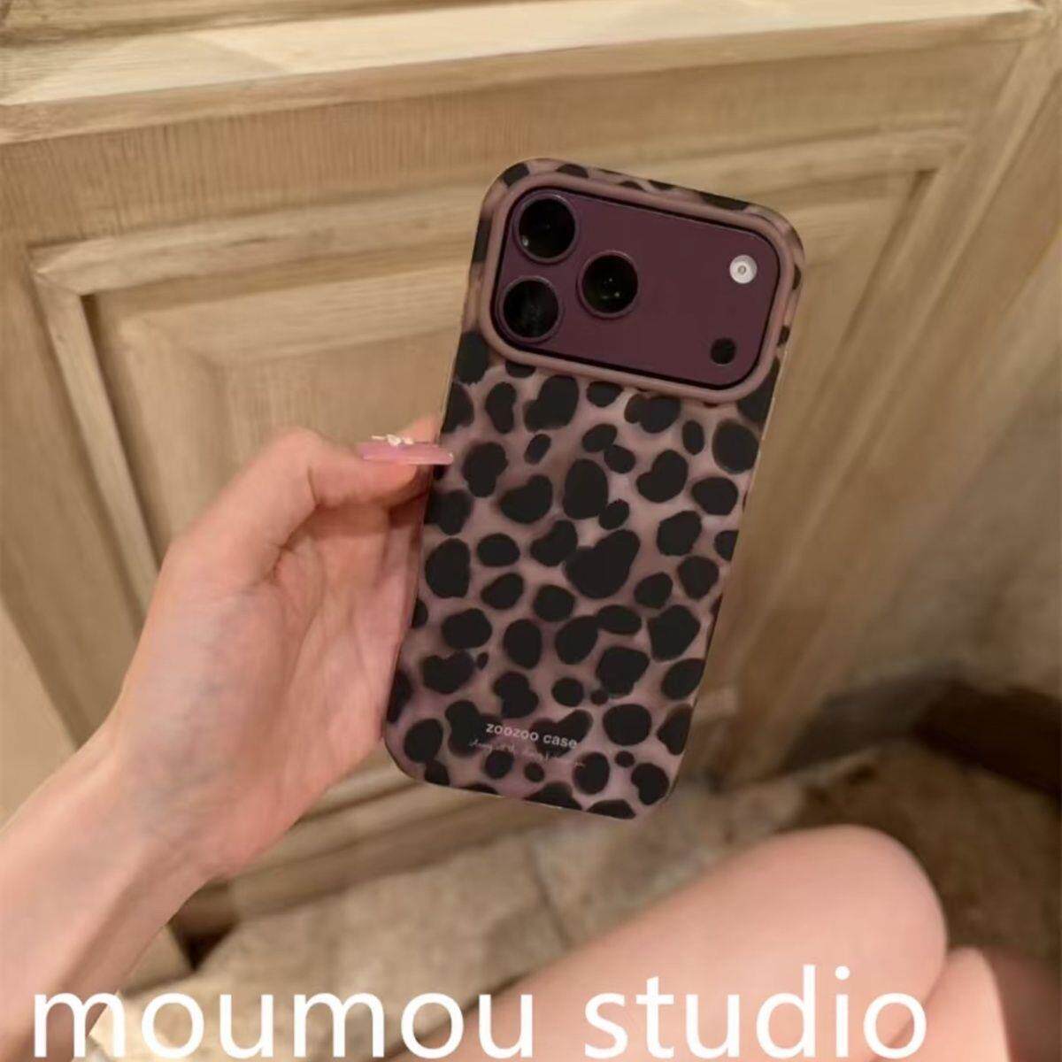 少女小众高级樱桃红豹纹ins韩系17适用18pro苹果18ProMax手机壳iPhone16pro全包新款17Promax保护套手提新款
