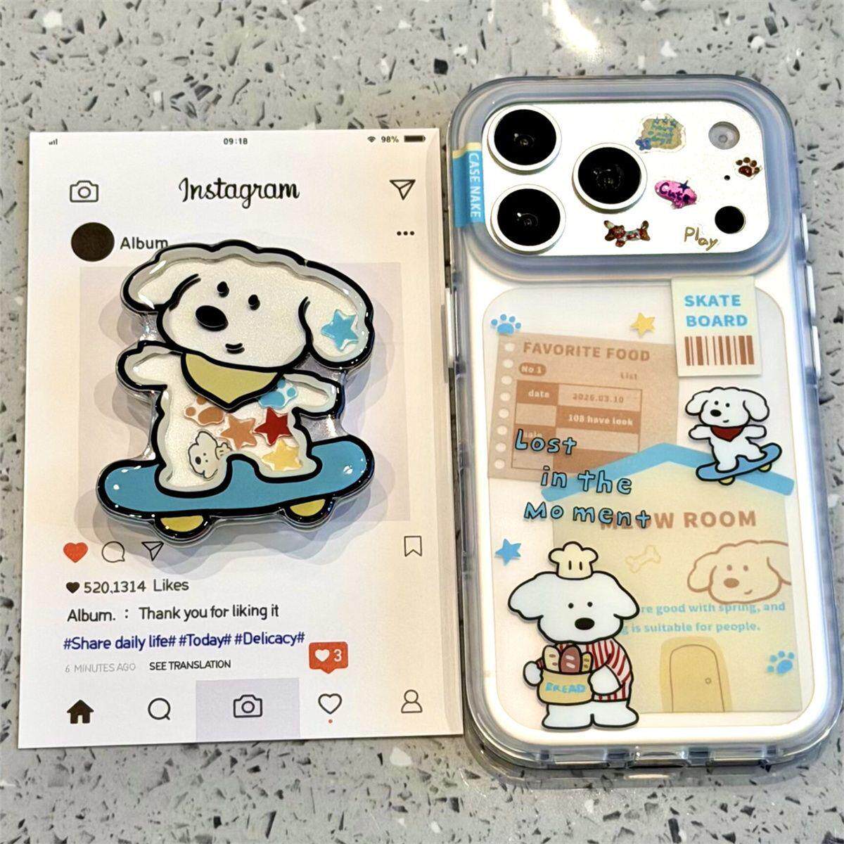 萌宠星星爪印面包滑板车小狗摇摇乐支架适用苹果17promax手机壳iphone16pro新款17女15promax全包防摔保护套