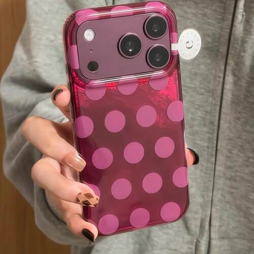 韩风勃艮第酒红玫粉波点适用苹果18promax手机壳iphone17promax新款15女16pro小众17pro全包防摔手机套