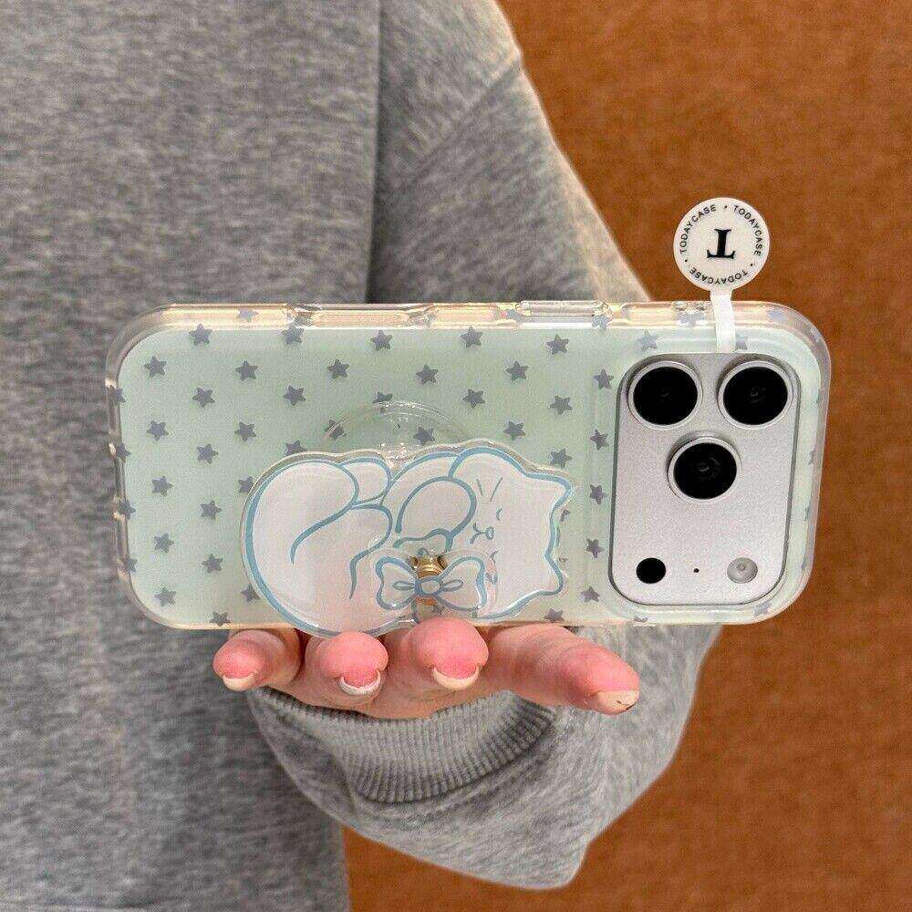 ins简约奶绿色小星星适用苹果17手机壳iPhone16promax保护壳15高级感13/14新款硅胶防摔带猫咪支架全包女款软