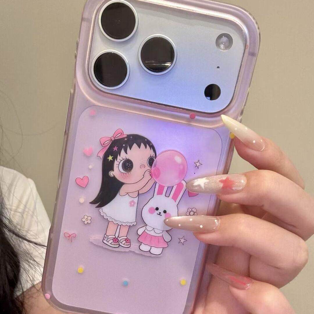少女心彩色波点吹气球白裙小玉适用于iphone17promax苹果16手机壳唯美小清新创意防摔保护壳