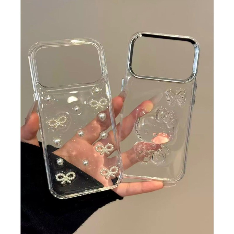 高级小众透明滴胶猫咪蝴蝶结适用iphone17promax苹果16pr手机壳15