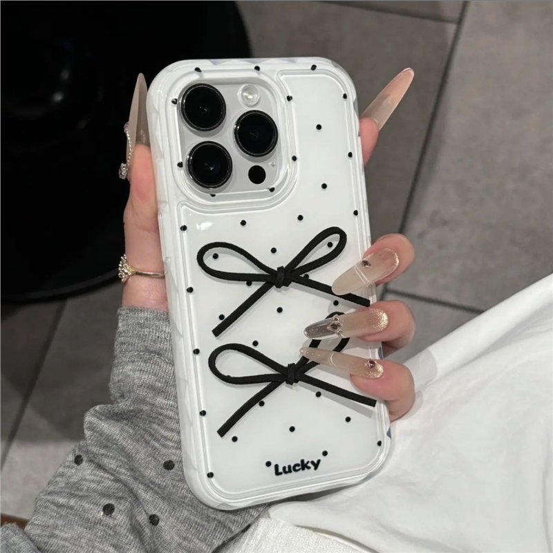 ins新款韩系可爱高颜值波点蝴蝶结适用苹果16手机壳iPhone15promx日韩14女款13防摔16promax