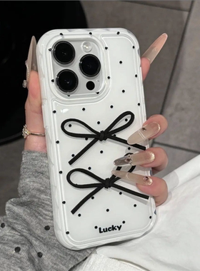 ins新款韩系可爱高颜值波点蝴蝶结适用苹果16手机壳iPhone15promx日韩14女款13防摔16promax