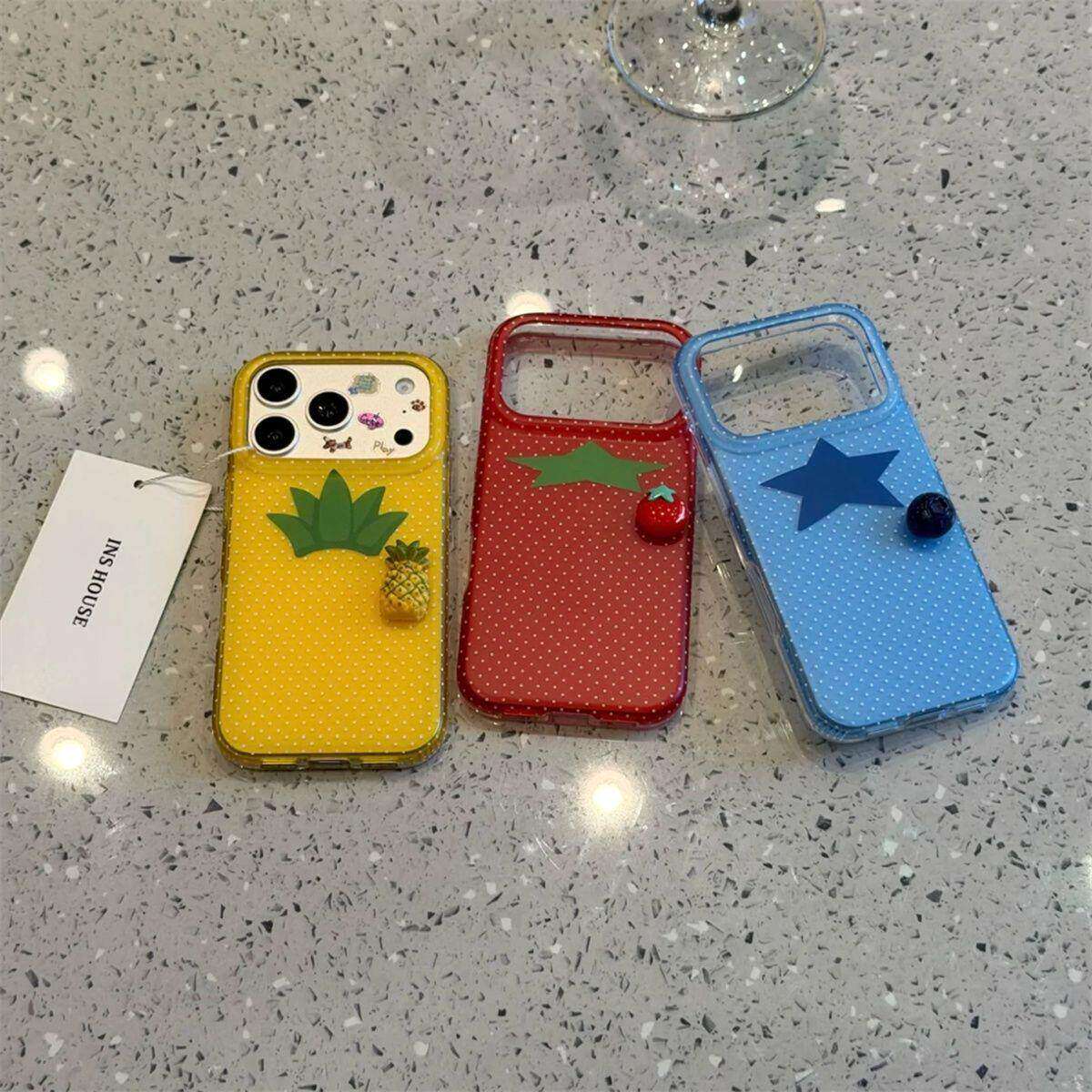 ins古早波点番茄蓝莓菠萝适用iphone17promax新款苹果16手机壳15可爱卡通小清新14防摔保护套