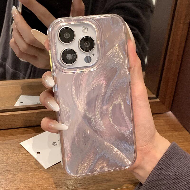 橡胶果子ins高级感粉紫烫银鎏金羽纱适用iPhone15promax手机壳苹果14pro小众轻奢13防摔全包硬壳新款12不撞壳