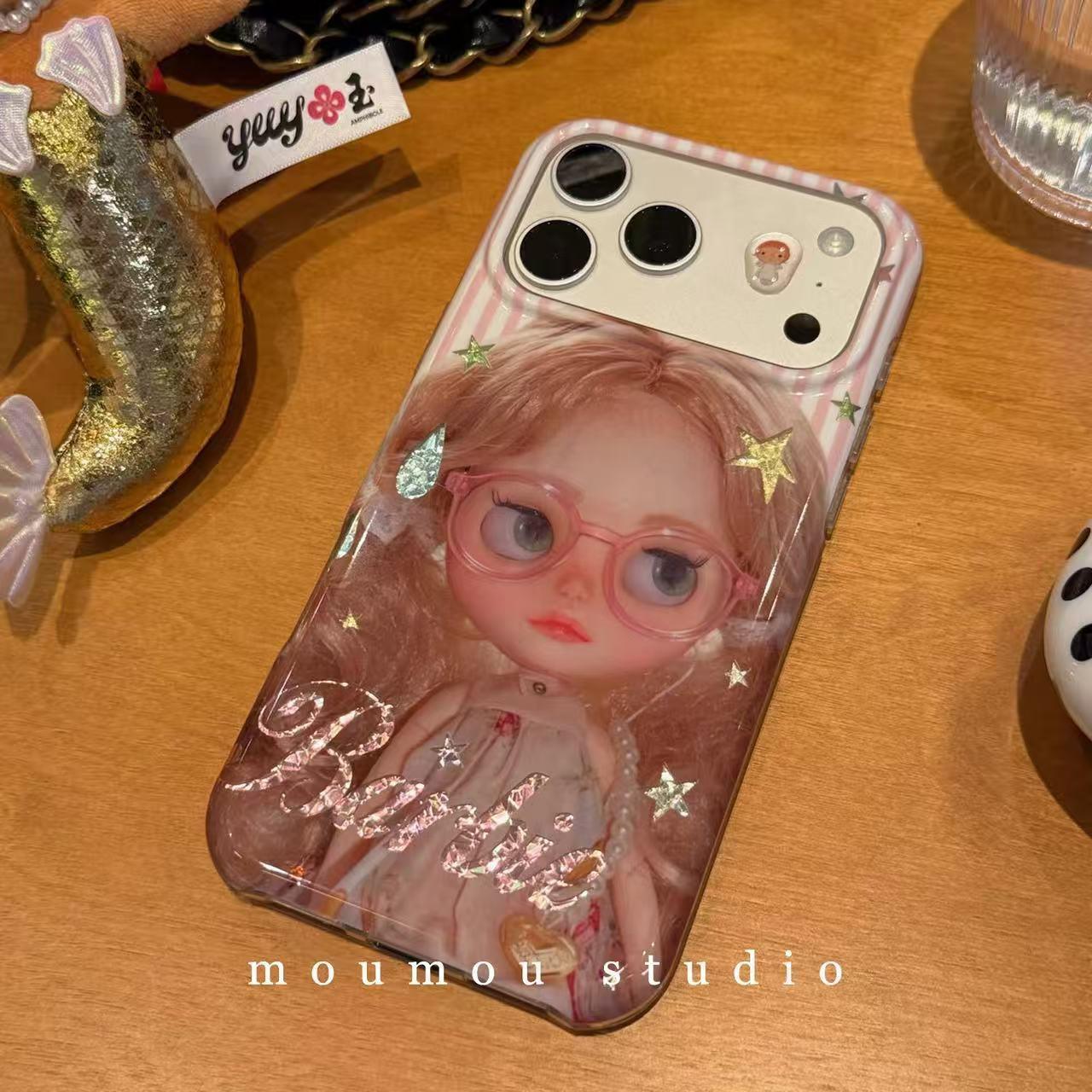 甜酷个性条纹金发芭比娃娃适用于苹果17promax手机壳iphone16pro新款16女17pro创意15pro双层防摔手机套