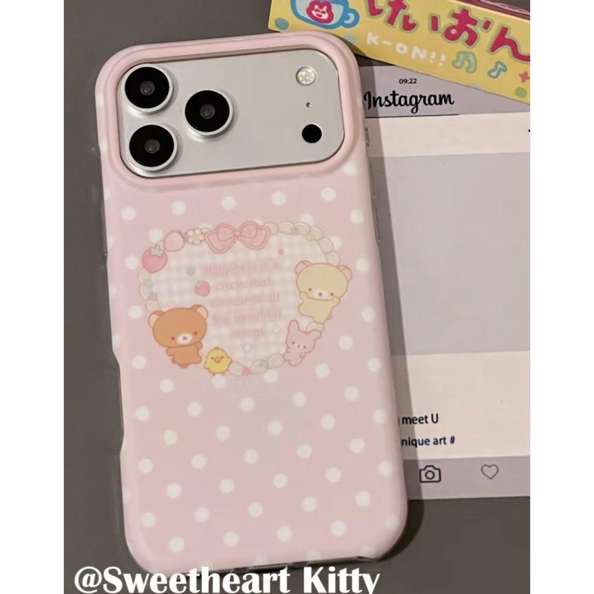 可爱粉底波点爱心轻松熊孩适用iPhone17promax手机壳苹果16promax女款15pro新款16手机套可爱ins高级防摔软边