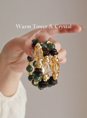 暖塔 ·《丝绒冷萃》绿祖母晶黄水晶沉香招财聚财水晶手串手链女